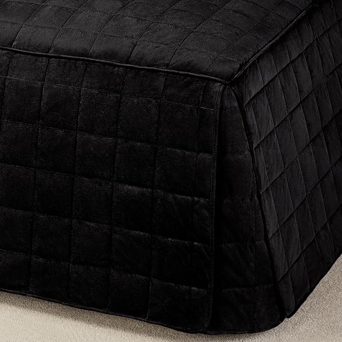 Camden Luxury Bedding | Neutral Onyx Black Color | Fitted Hollywood Daybed Bedding | Faux Suede Box Quilted Design | 5 Piece Set Includes Hollywood Cover, 2 Bolster Shams, and 2 Bolster Pillows