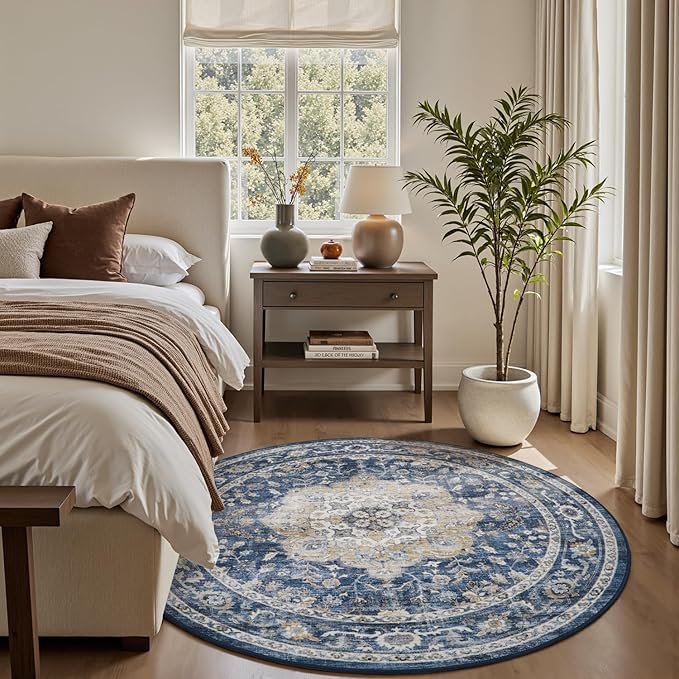 PADOOR 6FT Round Rug,Rugs for Living Room,Soft Blue Circle Rug,Machine Washable Rugs for Bedroom,Non Slip Carpet,Rug for Dining Room Living Room Bedside Office