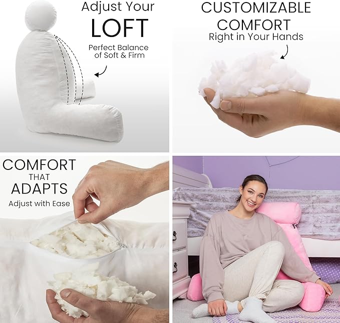 Husband Pillow XXL – Reading Pillow Bed Chair with Arms & Back Support – Pink - Back Pillow for Beds Sitting Up – Bed Rest Arm Pillow – Comfy Reading Pillow for Adults