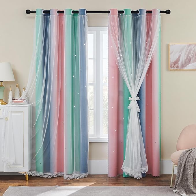 XiDi Pink Grey 84 inchs Long Curtains for Bedroom, Girls Room Wall Decoration Green Curtain, Nursery Curtains Room Darkening, Blackout Curtain 52 inches Wide 1 Panel