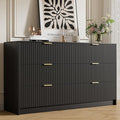 Black Dresser for Bedroom, Modern Dresser with 6 Drawers and Smooth Slides, Wide Chest of Drawers with Golden Handles for Bedroom, Living Room, Closet, 15.7" D x 55.1" W x 31.4" H
