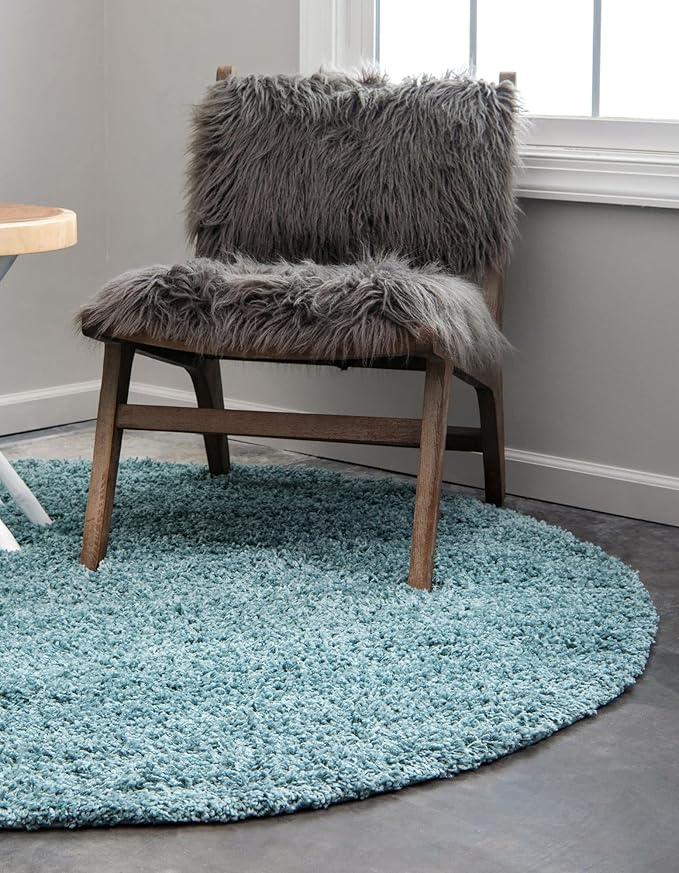 Unique Loom Solid Shag Collection Area Rug (5' 3" Round, Light Slate Blue)