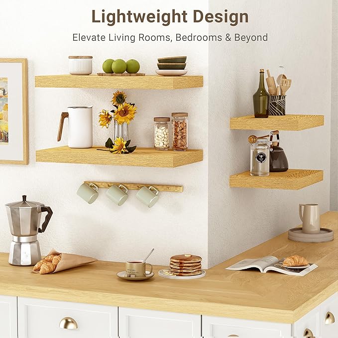 Vivelove 10" Deep Floating Shelves Over Toilet, 10.2" Wall Shelves for Bathroom Bedroom Kitchen Living Room Laundry Room, Modern Rustic Shelves for Home Decor, 10.2"x10.2"x1.5", Set of 2, Oak