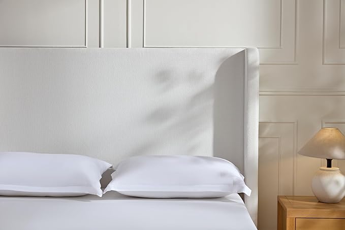 California King Size Upholstered Bed Frame, Platform Bed Frames with 54" Tall Headboard Wingback, Strong Wood Slats Support/No Box Spring Needed/Elegant Simplicity/No Noise, Cream White Chenille