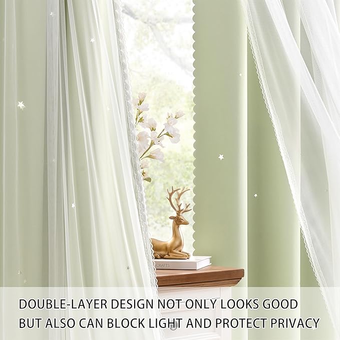 XiDi Green Curtains for Bedroom, Girls Room Blackout Curtains, Kids Room Darkening Curtains, Light Green Decor, 1 Panel Sage Green/52/84/1