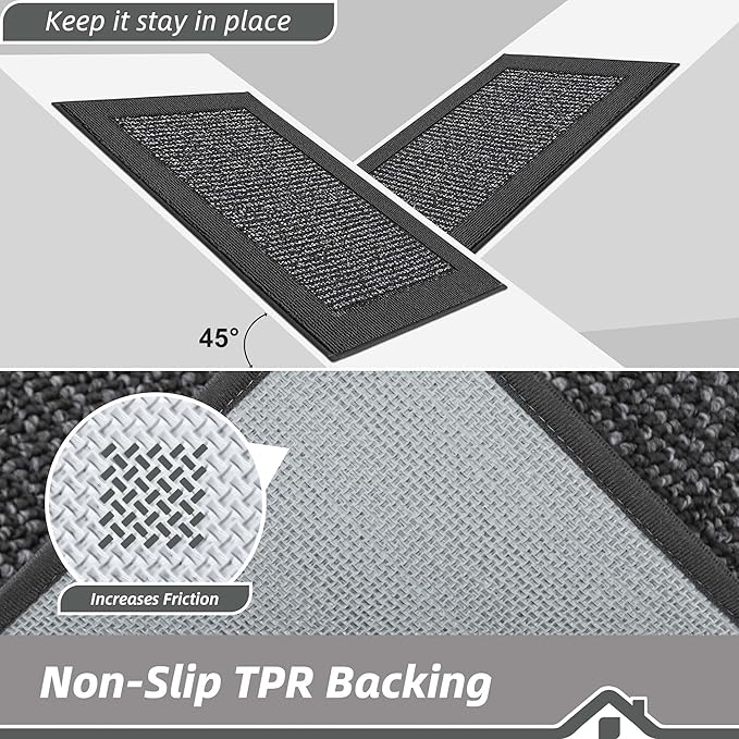 BEQHAUSE Indoor Door Mat 20" x 32", Dirt Trapper Door Mats Non-Slip Entryway Rugs Washable, Resist Dirt Absorbent Welcome Mat, Low Profile Floor Mats for Front Back Door and Entryway, Charcoal