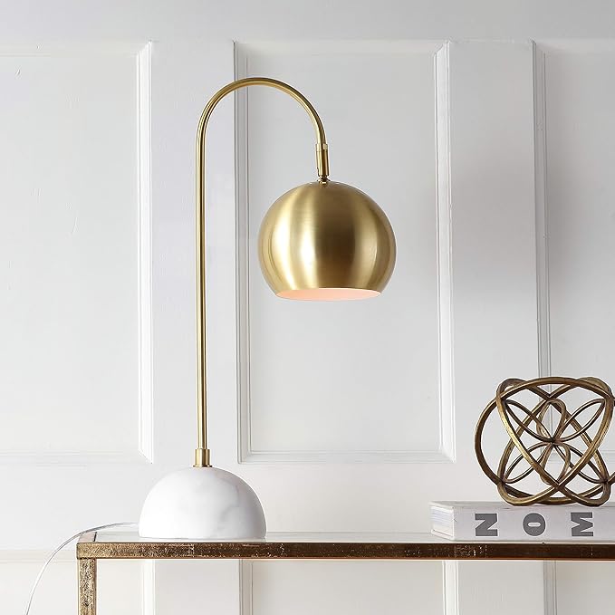 JONATHAN Y JYL6000A 23.5" Modern Brass and Marble Table Lamp, Contemporary Task Lamp for Office Desk, Bedside Nightstand Lamp for Bedroom, Living Room with Brass Gold Metal Shade, LED Bulb Included