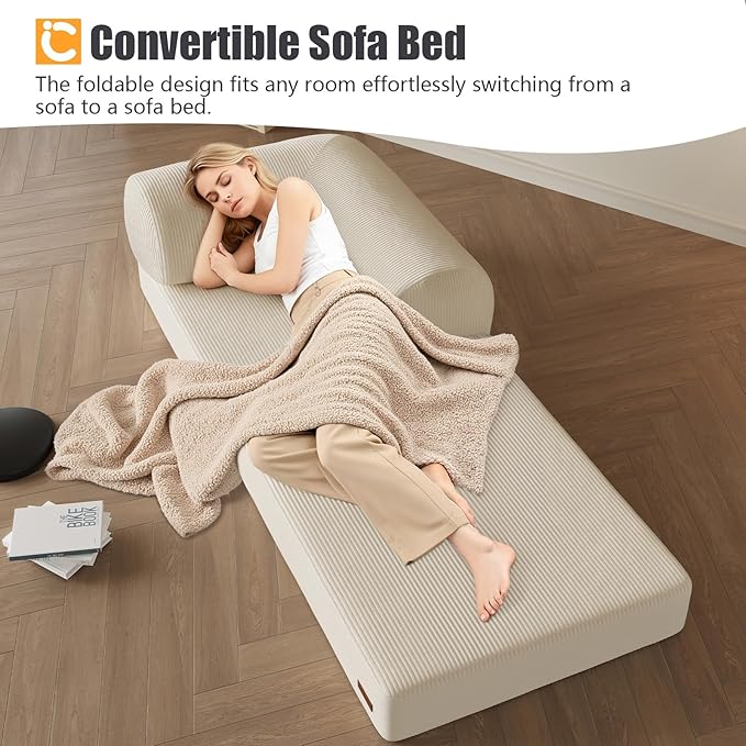 COMAX Folding Sofa Bed, Fold Out Chair, Foldable Sofa, Convertible Sleeper Chair for Adults, Futon Single Small Floor Couch for Spaces, Bedroom Living Room Guest Room, Beige