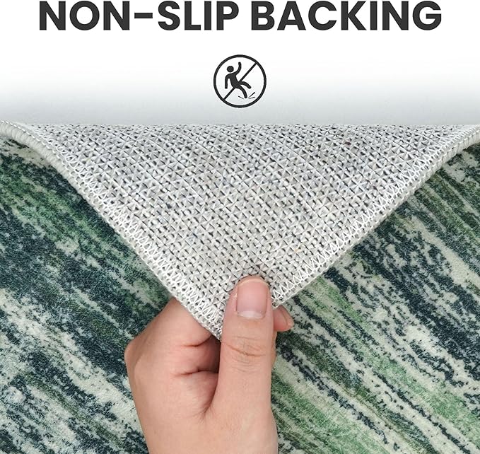 2x3 Modern Abstract Rug for Entryway, Dark Green Super Soft Small Area Rug, Washable Non-Slip Kitchen Rugs, Low-Pile Mat for Kitchen, Bedside, Indoor Door Mat