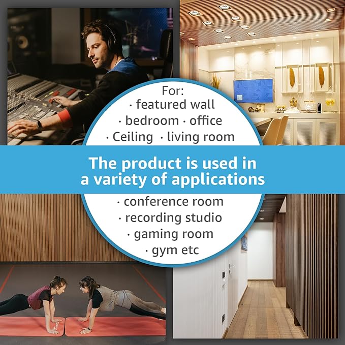 Art3d 4pcs-107 x 8in Slat Acoustic Panel for Wall and Ceiling, 3D Fluted Sound Absorbing Panel with Wood Finish, Dark Walnut