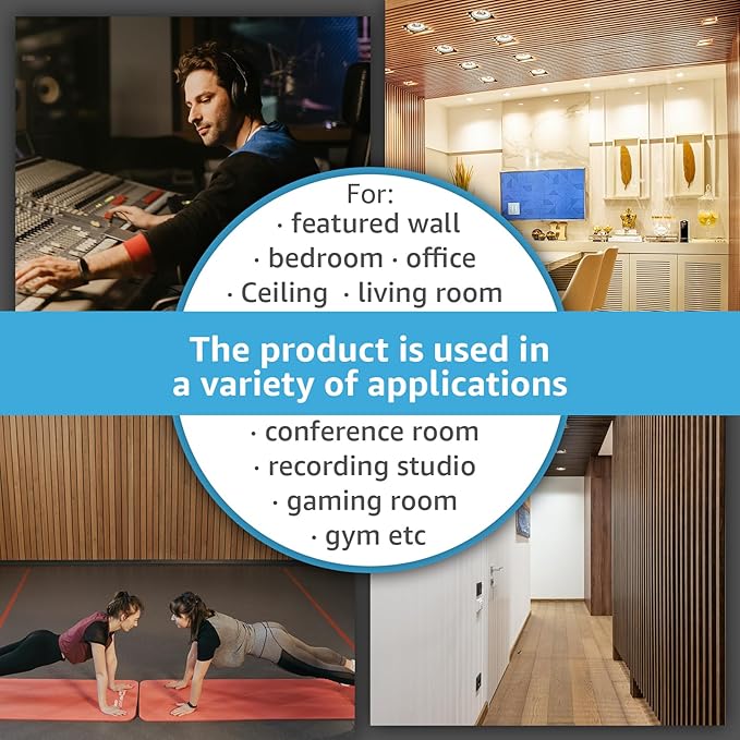 Art3d 4 Pack 47.2 x 23.6in. Wood Slat Acoustic Panels for Wall and Ceiling - 3D Fluted Sound Absorbing Panel with Wood Finish - Dark Walnut