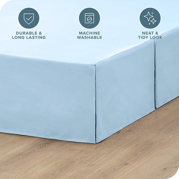 Bare Home Kids Twin Bed Skirt - 15-Inch Tailored Drop Easy Fit - Bed Skirt for Beds - Center & Corner Pleats (Twin, Light Blue)