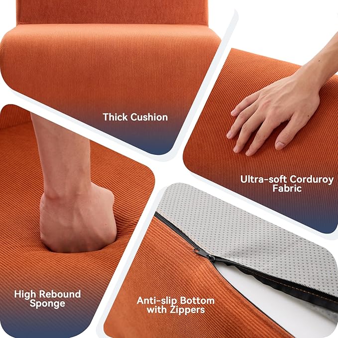 Single Boneless Chairs,Fireside Beanbag Chair Upholstered Cloud Sofa Chair,Corduroy Floor Couch Boneless Couch for Living Room,Memory Foam Lounge Chair for Bedroom,Orange