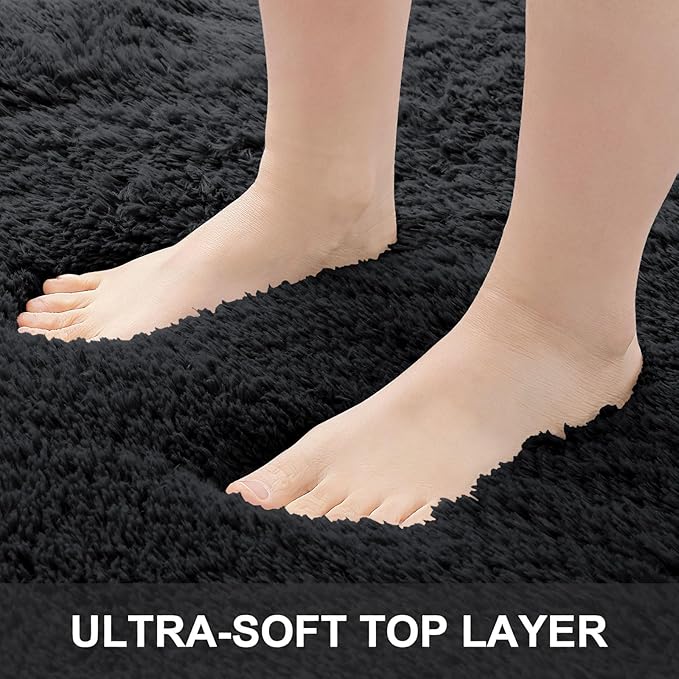 OLANLY 2x5 Machine Washable Runner Rugs for Hallway, Soft Fluffy Shaggy Bedside Rugs for Bedroom, Living Room, Indoor Floor Carpet for Kids Girls and Boys, Nursery Rooms, Home Decor Aesthetic, Black