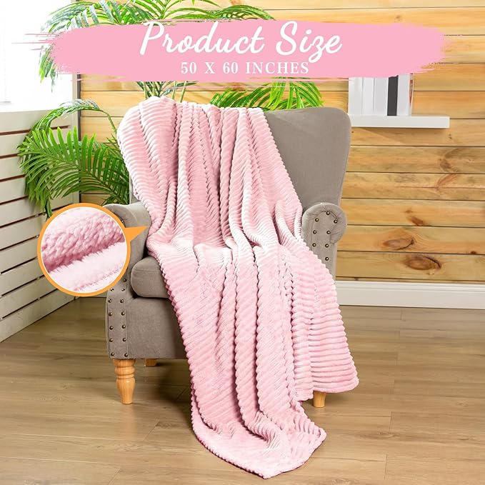 Buryeah Flannel Throw Blanket Bulk 50 x 60 in Sleepover Blanket Outdoor Wedding Throw Lightweight, Oeko-tex Standard 100 Certified for Sofa Homeless Gifts(Light Pink)
