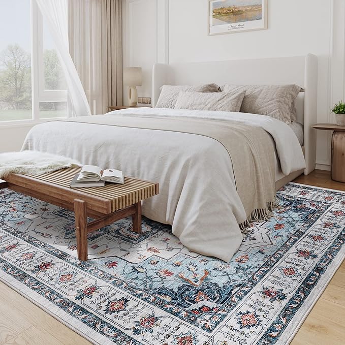 zesthome 8x10 Area Rugs,Stain Resistant Washable Rug,Ultra-Thin Rugs for Living Room,Bedroom,Non-Slip Backing Home Decor Large Area Rug (Blue,8'x10')