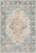 Area Rugs 2'x6' Washable Non-Slip, Floral Vintage Distress Print Pattern Medallion Carpet for Living Room Bedroom Dining Room, Blue Orange Red