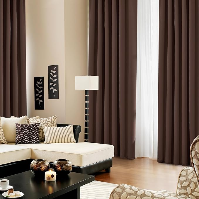 Deconovo Blackout Curtains, Thermal Insulated, W52 x L95 2 Panels, Back Tab, Machine Washable, Room-Darkening Drapes for Bedroom/Living Room Chocolate