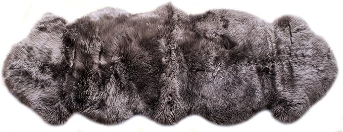 Premium Gray Sheepskin Rug Genuine Fur Bedside Runner 2x6ft - Great for Soothing Feet - Ethically Sourced Sheep Fur Rugs - Sheepskins Wool Runner