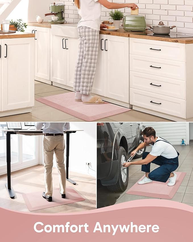 Ophanie Kitchen mats for Floor, 3/4 inch Thick, Kitchen Rugs, 20''x39'' Anti Fatigue Standing Cushioned Mat, Waterproof,Comfort Ergonomic mat for Office, Home, Sink, Pink Non-Slip Bottom