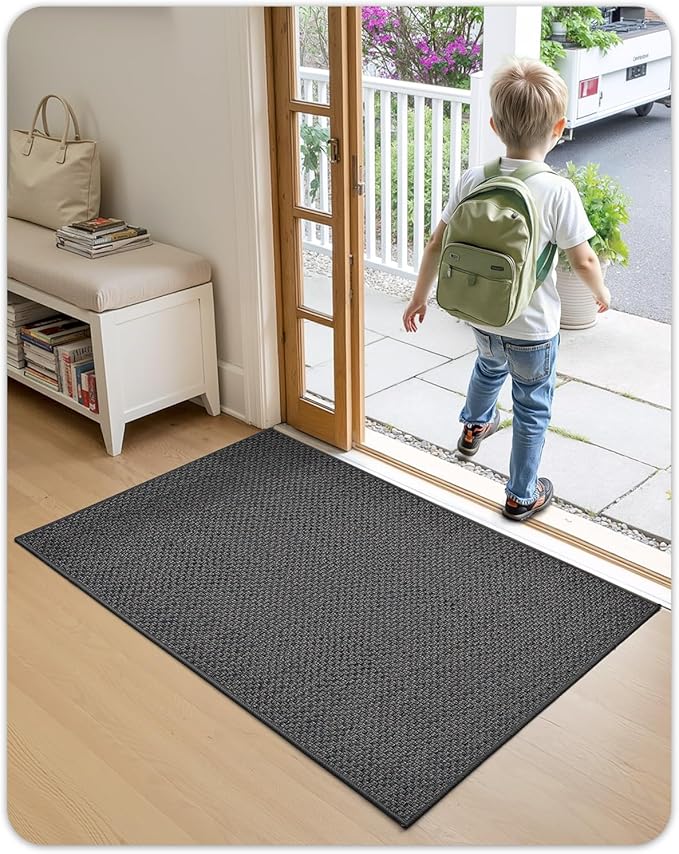 Color&Geometry Ultra-Thin Indoor Door Mat, 32"x48" Low-Profile Non-Slip Entryway Rug with Modern Geometric Texture, Washable Doormat for Indoor Entrance, Front Door, Grey (Rolled-up NO Creases)