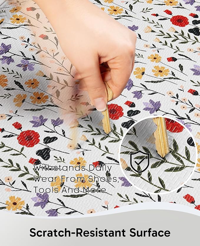 Ophanie Kitchen Mats for Floor, 3/4 inch Thick, 20x39 Anti Fatigue Cushioned Mat, Kitchen Rugs, Waterproof, Comfort Ergonomic Standing Mat for Office, Home, Sink, White Flower Non-Slip Ridged Bottom