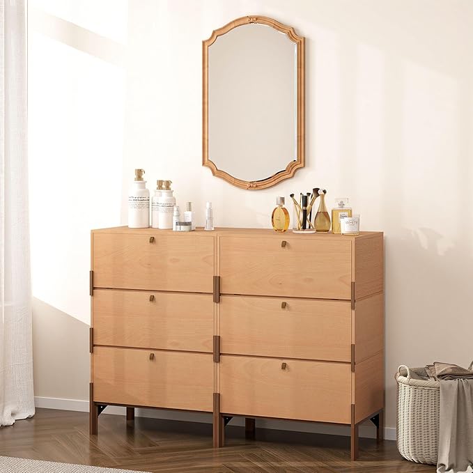 Stackable 3 Drawers Dresser, Customizable Chest of Drawers for Bedroom, Living Room, Hallway, Entryway, Easy Assembly Wood Furnitures Cabinet, 24 inch Width Beech Color
