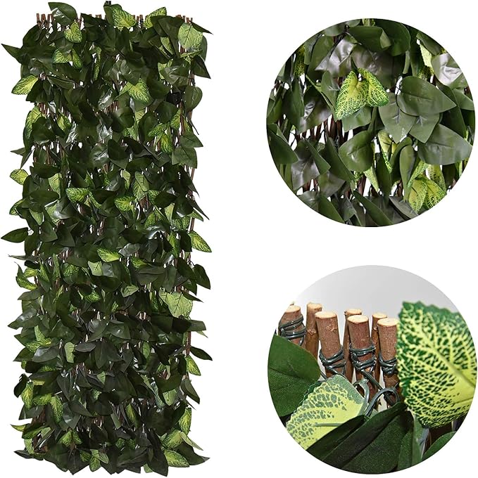 GLANT Expandable Fence Privacy Screen for Balcony Patio Outdoor,Decorative Faux Ivy Fencing Panel,Artificial Hedges (Single Sided Leaves) (2, Green-Verdant)
