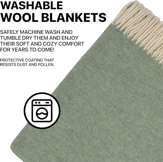 | Wool Blanket/Throw | 100% New Zealand Wool | Perfect for Home and Outdoors | Virgin Wool Throw with Fringes 75"x87" (190 x 220 cm)