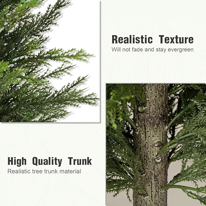 5FT Artificial Cedar Trees Set of 2, Realistic Faux Evergreen Topiary Bushes Plants, Outdoor Potted Fake Cypress Shrubs for Front Porch Garden Home Living Room Decor