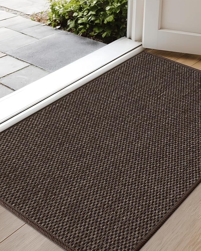 Color&Geometry Ultra-Thin Indoor Door Mat, 22.6"x31.5" Low-Profile Non-Slip Entryway Rug with Modern Geometric Texture, Washable Doormat for Entrance, Front Doors, Brown (Rolled-up NO Creases)
