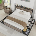 King Size Wooden Bed Frame with 12 Storage Drawers and Headboard, Farmhouse Platform Bed Frame with Charging Station, No Box Spring Needed, Stable and Solid, Noise Free. (Oak, King)