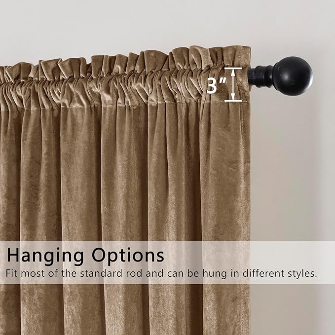 SMILETIME Amber Beige Crushed Velvet Curtains 52x84inch Rod Pocket Luxurious Thermal Insulated Soundproof Drapes Soft and Durable Light-Filtering Window Treatments for Living Room Bedroom, 2 Panels