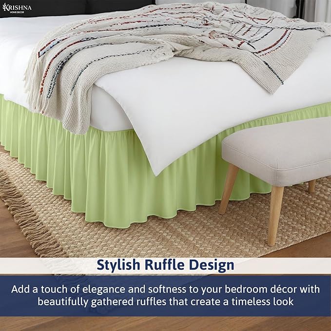 KP Linen Ruffled Bed Skirt with Split Corners King Size (12 Inch Drop) Platform Dust Ruffle Gathered Bedskirt with 400 Thread Count Microfiber Wrinkle Free Ruffled Gatherd Bed Skirt(Sage Solid)