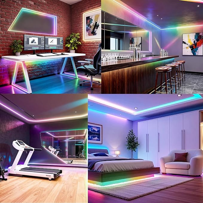 40FT RGB+IC COB LED Strip Lights, Bright Dream Color COB LED Light Strip with App & Remote Control, Color Changing, Music Sync, Dimmable for Bedroom, Kitchen, Gaming Room Home Decor （1 Roll）
