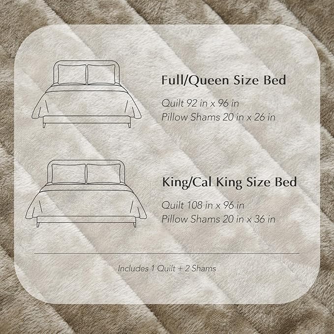 EVERGRACE Velvet Quilt Set Queen Size, Luxurious Soft Striped Channel Bedding Set, Lightweight Velvet Comforter for All Season, Oversized Bedspread Coverlet with 2 Matching Shams, Sand Dune
