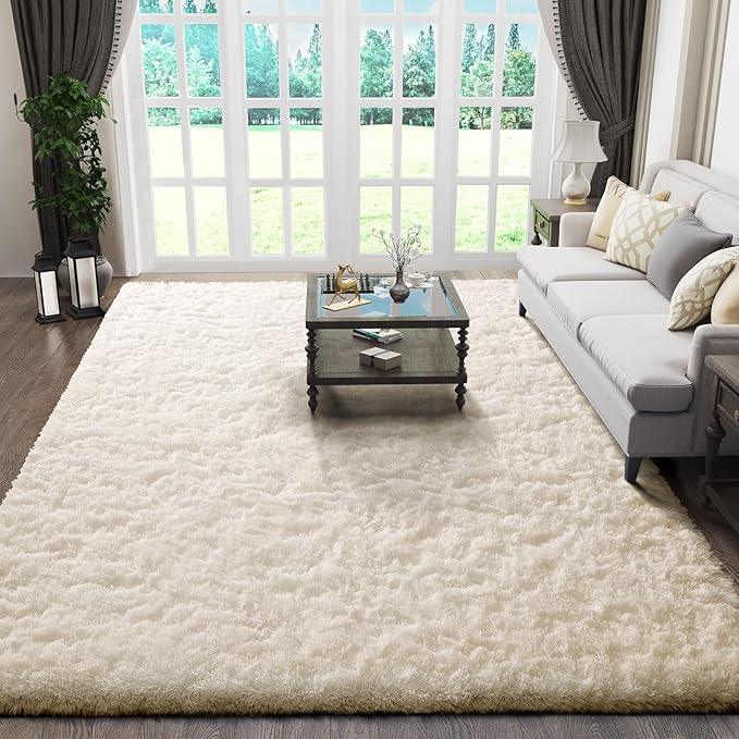 Ophanie Rugs for Living Room, Upgrade Non-Slip Fluffy Soft 5x8 Area Rug, Shag Large Fuzzy Plush Carpets for Bedroom Ivory, Shaggy Kids Boys Girls Dorm Nursery Home Decor Aesthetic