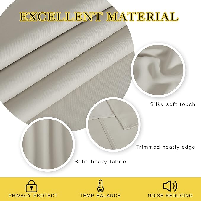 NICETOWN Room Darkening Bedroom Curtain 72 inches Long - Grommet Sound Reducing Window Treatment Privacy Thermal Curtain & Drape Light Blocking for Living Room (Natural, 1 Panel, W52 x L72)