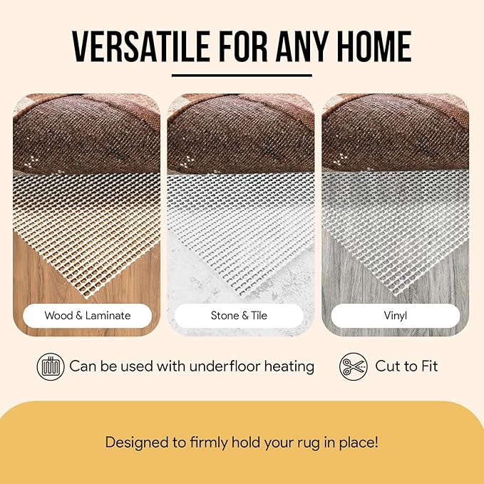 Non Slip Area Rug Gripper 3x5 Feet, Rug Gripper for Hardwood Floors, Laminate, Vinyl, Stone & Tile, Anti Slip Area Rug Pad for Under Rugs