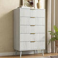 CARPETNAL Fluted 5 Drawers Dresser for Bedroom, 45" Tall Wooden Chest of Drawers with Rounded Corners, Gold Handles, Modern Storage Organizer for Bedroom, Hallway (White)