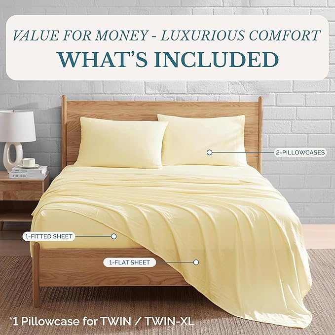 Casa Platino King Bed Sheets Set – 4 Piece Pre-Washed Set, Ultra Soft Microfiber, Breathable Cooling Fabric, Deep Pocket 15” Fitted Sheet, Hotel-Inspired King Bedding Set for Comfort - Vanilla