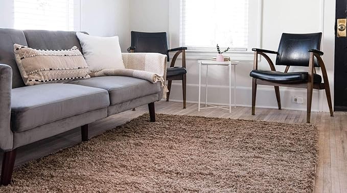 Unique Loom Solid Shag Collection Area Rug (10' x 13' 1" Rectangle, Sandy Brown)