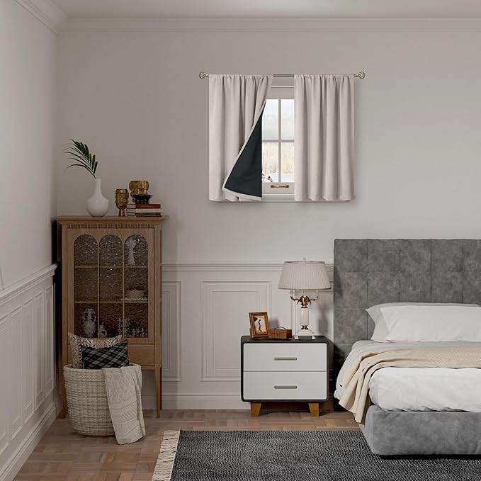 BGment Short Blackout Curtains for Bedroom, Thermal Insulated Full Room Darkening Soundproof Rod Pocket Small Window Curtains 45 Inch Length, 2 Panels，Each Panel 52 Inch, Cashmere