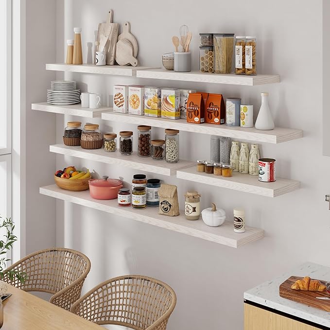 Fun Memories 72 Inch Floating Shelves for Wall, 72x9.3 Large Floating Shelf for Bedroom, Kitchen, Bathroom, Wall Mounted Rustic Wood Shelves with Invisible Bracket for Books, Decor, Brich