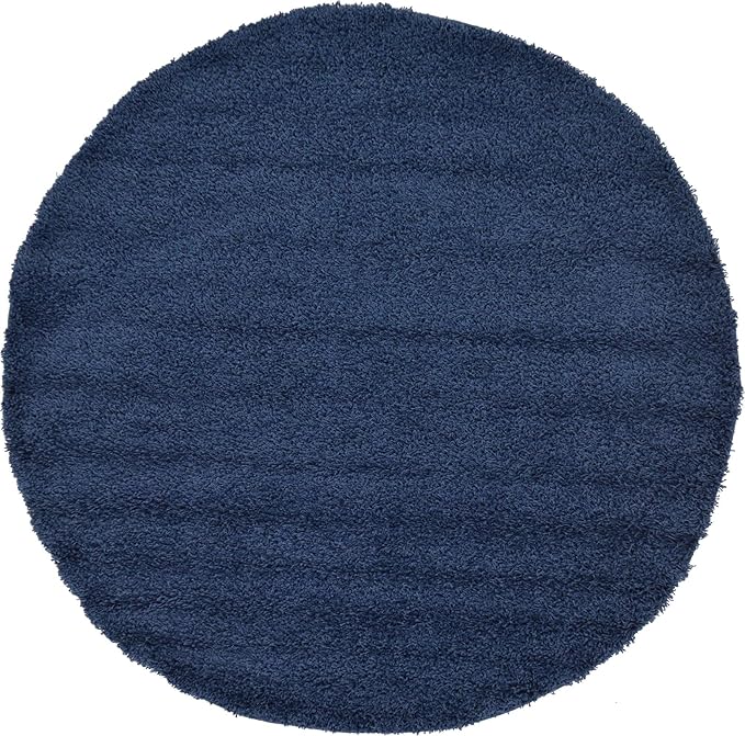 Unique Loom Solid Shag Collection Area Rug (6' 1" Round, Sapphire Blue/ Navy Blue)