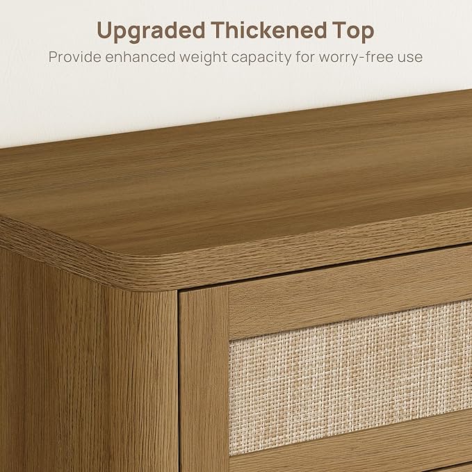SICOTAS Tall Dresser for Bedroom - Rattan 5 Drawer Dressers Chest of Drawers with Push-to-Open Design, Modern Extra Deep Clothes Dresser with Large Storage for Closet, Living Room, Amber Oak
