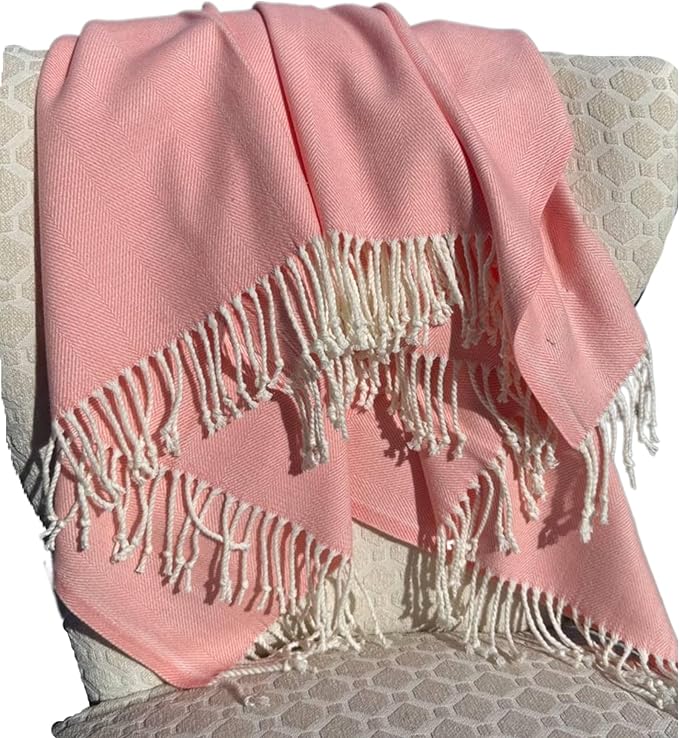 Alashan Cotton Acrylic Adirondack Herringbone Woven Throw (Pink Carnation)