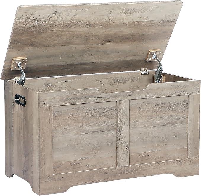 Timberer 31.5" Storage Chest, Wooden Storage Bench, Lift Top Toy Chest with 2 Safety Hinges, Large Toy Box, Entryway Shoes Bench for Living Room, Bedroom, Grey