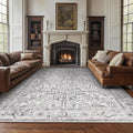 jinchan 9x12 Machine Washable Area Rugs for Living Room - Vintage Floral Stain Resistant Low Pile Ultra-Thin Non Slip Accent Rug for Bedroom Kitchen Dining Room Home Office (9x12ft,Grey)