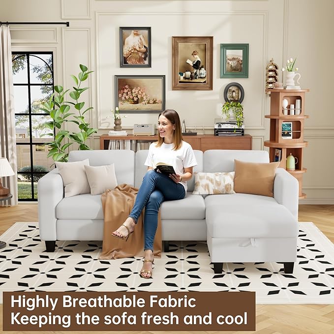 ZeeFu Sectional and Sofa Couches for Living Room - 78'' 3 Seater L-Shaped Modular Couch with Storage Ottoman - Modern Velevt Fabric Upholstered Sofa Set for Small Space Apartment Office
